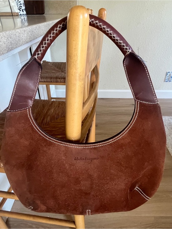 Salvatore Ferragamo Handbags - Salvatore Ferragamo Chestnut Brown Suede Hobo with Leather Trim